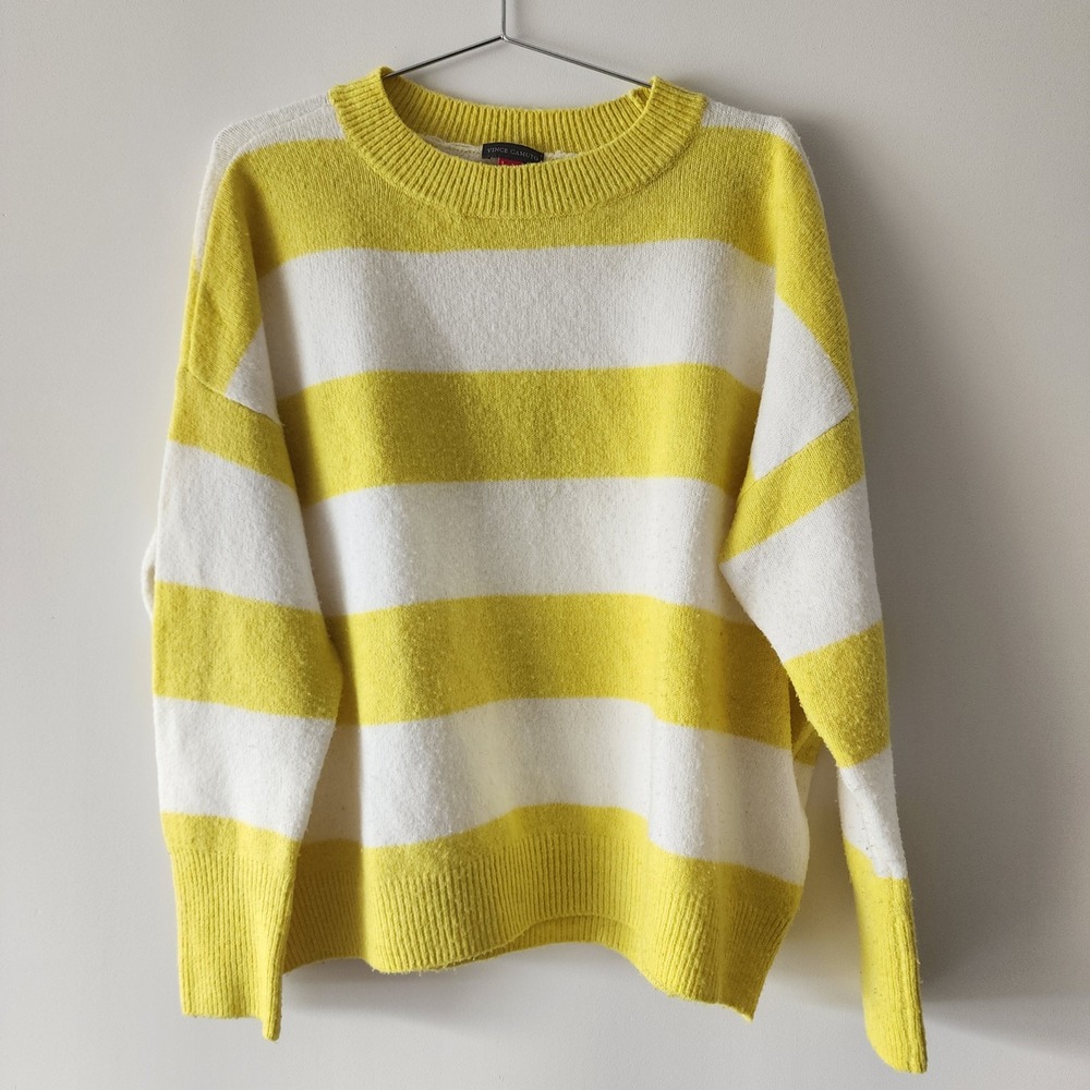 Vince Camuto Sweater Womens Small Yellow Striped Preppy Nautical Bright